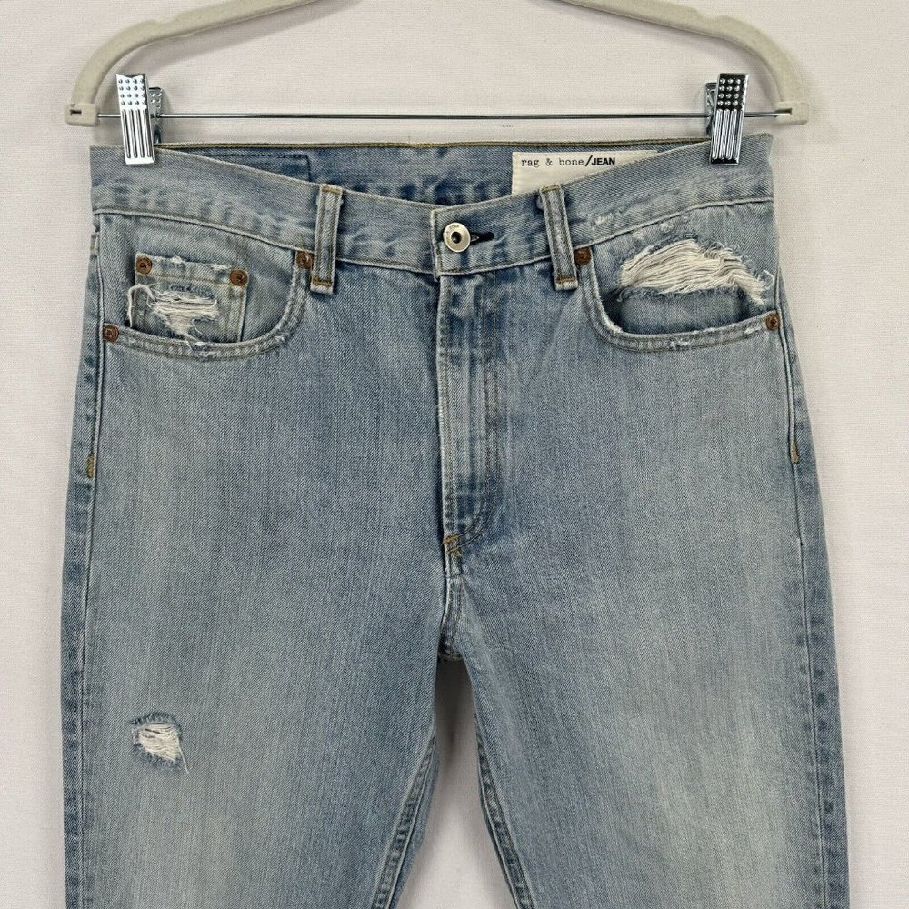 Rag & Bone Jeans Womens 27 Blue Crop Boyfriend Distressed Light Wash Rigid Denim - Picture 3 of 16
